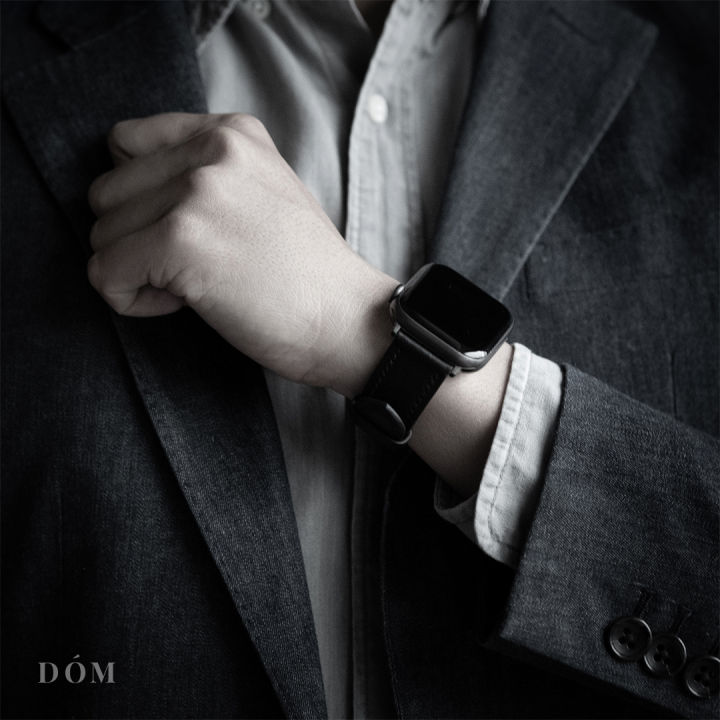 สายนาฬิกา-apple-watch-dom-type-01-black-สายนาฬิกาหนังแท้-italian-fine-grain-สายแอปเปิ้ลวอชหนังแท้