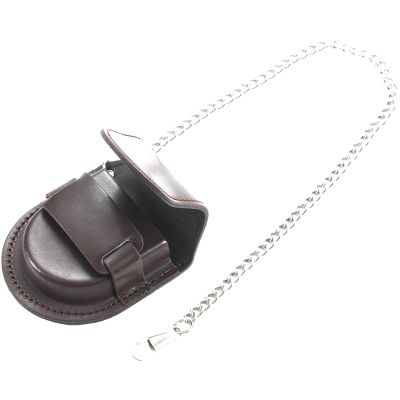 Vintage Leather Chain Pocket Watch Holder Storage Case Box Brown