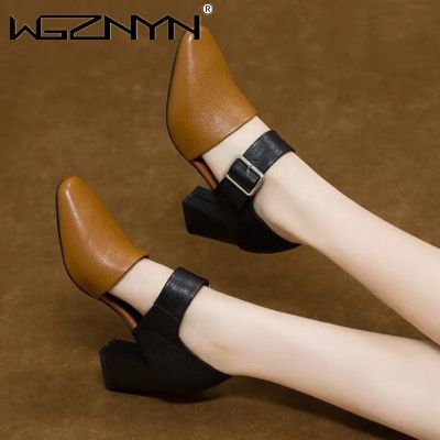 ขายดีที่สุด ioztt2023 - /⊙ Fashion Sandals Pu Leather Buckle Heel Shoes Round Toe Sapatos Femininas