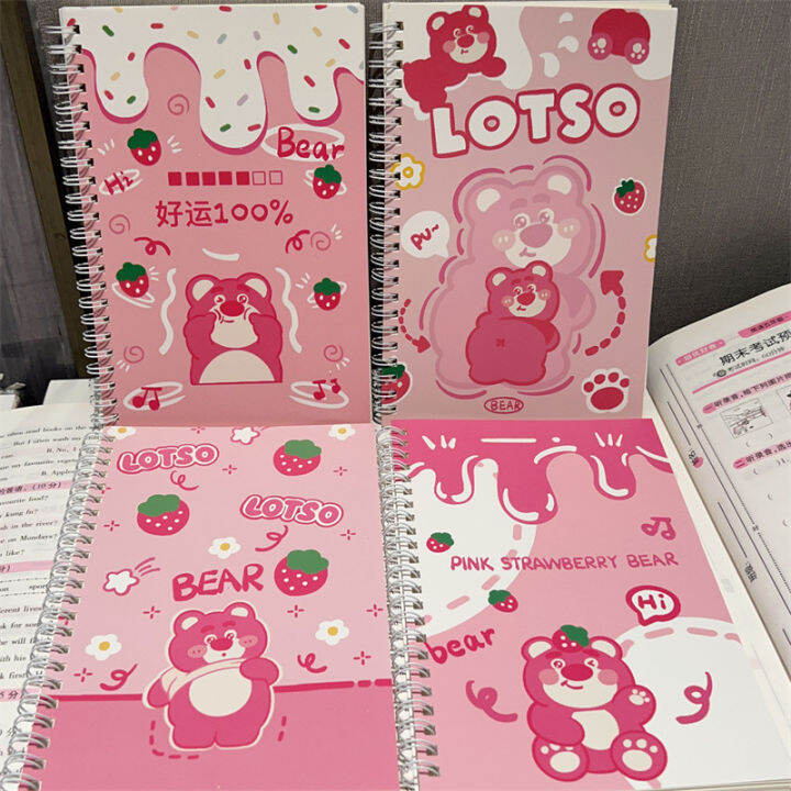 4pcs-set-lotso-a5-spiral-notebook-strawberry-bear-cartoon-spongebob-workbook-thickened