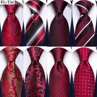 ∈♘﹍ Hi-Tie Burgundy Paisley Striped Silk Wedding Tie For Men New Design Mens Necktie Hanky Cufflinks Set Business Party Dropshipping