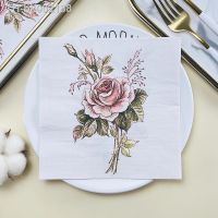 ™ Printed Napkin Hotel Wedding Table Setting Western Restaurant Cafe Mouth Cloth Vintage Rose Pattern Coloured Paper Napkins Cheap