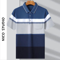 NICO STUDIO Men S Polo Solid Color Wide Stripe Short Sleeve Polo Men Shirt Original Casual Fashion Lapel Breathable Top