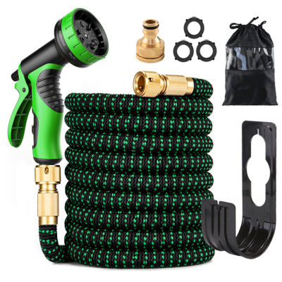 100ft Expandable Garden Hose with 9 Function Nozzle Flexible Strong Water Hose with 3/4 Inch Solid Brass Connector and Double Latex Core