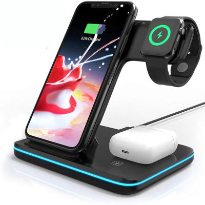 15W 3 In 1 Wireless Charger Stand For Apple Watch 8 7 Airpods Pro Fast Charging Dock Station For iPhone 14 13 12 11 XS XR X 8