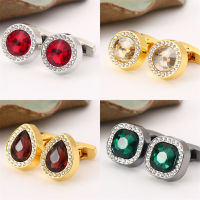 ใหม่สไตล์ Cufflink แฟชั่นฝรั่งเศสเพชรคริสตัล Cufflink รอบ Water Drop Super Flash คริสตัลสีแดง Cufflinks