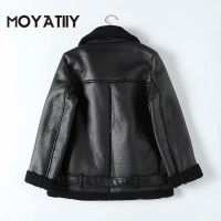 MOYATIIY Fashion Women Motorcycle Jacket Winter Thick Warm Leather Jackets Coats Creative Large Turn Collar Overcoats with Zip