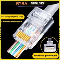 RYRA 100pcs CAT5 CAT5E RJ45 Connectors Pass Through Modular Plug Network UTP 3/50μ Gold-Plated 8P8C Crimp End For Ethernet Cable Cables