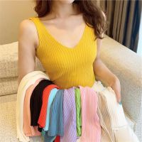 COD DSFERGWETERW Korean Fashion Plus Size Knitted Sleeveless Top Vest Sexy Halter Ice Silk V-neck Camisole Top for Lady Women