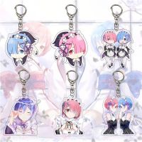 【DT】Kawaii Anime Re:life in a Different World from Zero keychain Rem Ram Acrylic Key Chain Pendant Cosplay Figures Keyring Girl Gift hot