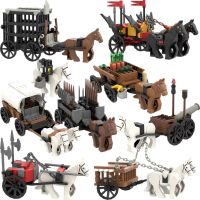 DIY Medieval Cattle Trailer Horse Carriage Building Block Castle Knight Chariot Soldier Figures Transport Vehicle Car Bricks Toy Building Sets