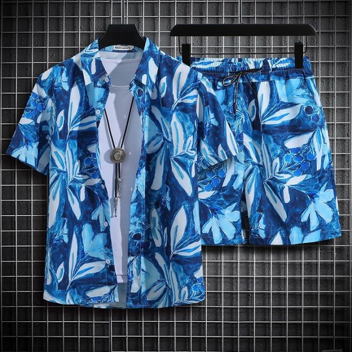 hawaiian-shirts-men-loose-sand-suits-summer-short-sleeved-shirt-a-whole-set-of-sanya-hainan-thailand-tourism