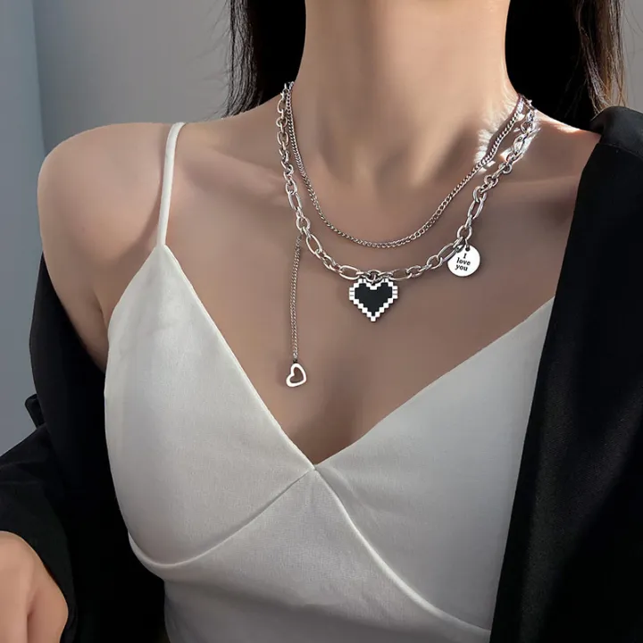 colorless-hip-hop-pendant-titanium-steel-collar-chain-pendant-pixel-art-pendant-jewelry-hip-hop-necklace-for-women-small-design-sense-necklace-for-females