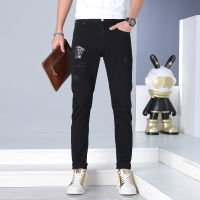 【Ready Stock】2023 Spring Black Versace New Men Long Trousers Comfortable Brand Jeans Pants Stretchable Tight Fashion Straight Pants Mens Chothing VeC