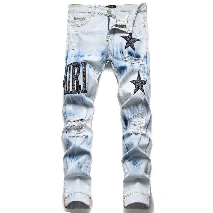 amiri-european-mens-jeans-perforated-embroidery-five-pointed-star-trend-elastic-slim-fit-pants-versatile-mens-pants