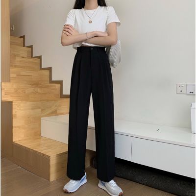 Xiaozhainv Korean style suit pants high waist elastic waist straight leg pants women