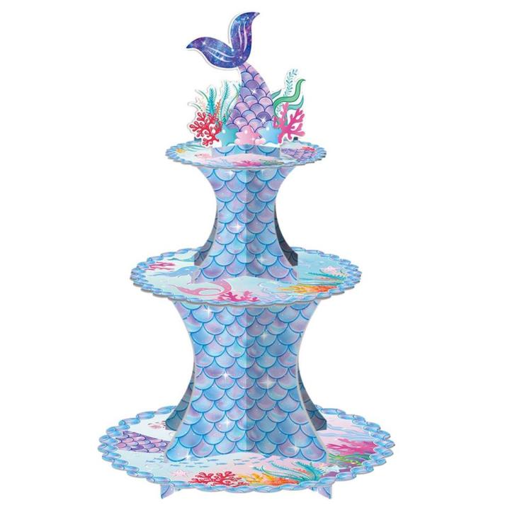 cupcake-tower-ขาตั้งเค้ก3ชั้นถาดเสิร์ฟขนมขาตั้งจอแสดงผลธีมที่มีสีสัน-cupcake-stand-เสิร์ฟ-platter-party-supplies