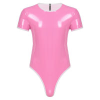 Men Sexy Lingerie Catsuit Wet Look Patent PU Leather Sissy Bodysuit Zipper Leotard Bodysuit Glossy Latex Pole Dancing Clubwear