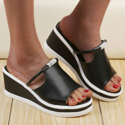 Women Summer Slippers Platform Patchwork Rhinestone Wedges Heels Peep Toe Beach Outdoor Slides Casual Sandals Ladies Shoes 2020