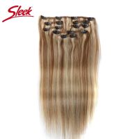 Sleek Clips In Hair 7Pcs  P27/613# P6/613# Human Hair Extensions Brazilian Straight Brown Color 6# Color Remy Hair Extension Wig  Hair Extensions  Pad