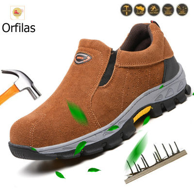 Orfilas 🚛🚛รองเท้าป้องกันแรงงานที่ระบายอากาศได้ดีของผู้ชายทนต่อการสึกหรอ ป้องกันการกระแทก, ป้องกันการเจาะ, รองเท้านิรภัยนิ้วเท้าเหล็กกันลื่น 39-45~