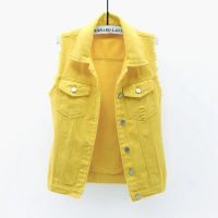 ผู้หญิง Single Breasted Denim เสื้อกั๊กฤดูใบไม้ร่วงฤดูหนาว Casual Turn-Down Collar Pocket แขนกุดสั้น Jean Coat Streetwear Female