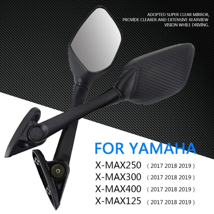 สำหรับ-yamaha-xmax-300-400-125-250-2017-2018-2019กระจกข้างมอเตอร์ไซค์อุปกรณ์กระจกมองหลังมอเตอร์ไซด์พลาสติกสีดำ
