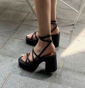 JINXCHOY Giày sandal cao gót nữ cột dây mẫu mới , Dép xuồng đế cao