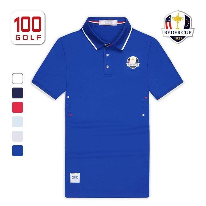 rydercup-เสื้อยืดแขนสั้นผู้ชาย-เสื้อยืดแขนสั้นกางเกงเล่นกอล์ฟถ้วย-ryder-แห้งเร็วปกยางยืดเสื้อโปโลโทรแบบดั้งเดิมญี่ปุ่น