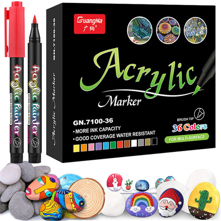 Acrylic Paint Pens Brush Tip, 8 Metallic & 8 Basic Colors Acrylic Paint  Markers. Set for Rock Painting, Calligraphy, Scrapbooking, Brush Lettering