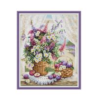 【hot】 Window sill flower basket cross stitch kit 14ct 11ct count printed stitches embroidery handmade needlework