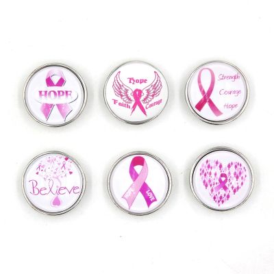 New Arrival 24pcs/lot Interchangeable Snap Jewelry 18mm Cabochon Hope Ribbon Breast Cancer Awareness buttons For women Bracelets