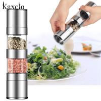 Kaxcio 2 in 1 เกลือและพริกไทยบดชุดสแตนเลสปรุงรสปั่นคู่โรงบดขวดเครื่องเทศและปรับความหยาบ