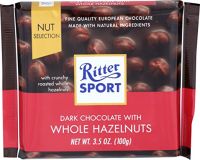 Chocolate Ritter sport  รสdark whole hazelnut Net:100 g. BBF 15/04/24