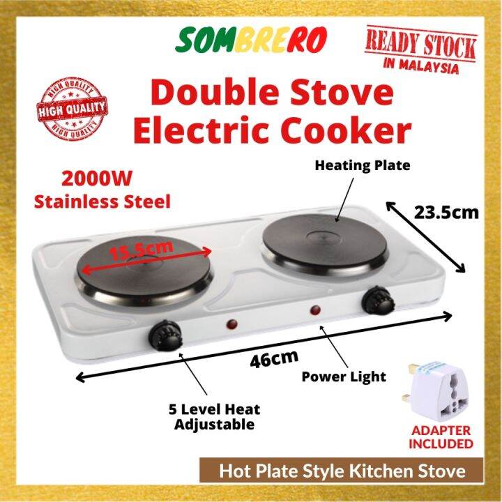 Double Stove Electric Cooker Hot Plate Stove Burner Kitchen 2000W Lazada
