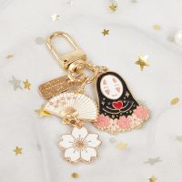 Fashion Spirited Away No Face Man Cartoon Faceless Male Keychains Women Metal Flower Sakura Key Ring Bag Key Chain Gift Jewelry