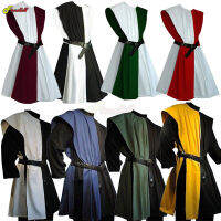 บุรุษยุคกลาง Larp Warriors Knight เครื่องแต่งกายคอสเพลย์ Tunic เสื้อกั๊กชุดเสื้อแขนกุด Tabard Coat Surcoat สำหรับผู้ใหญ่ Plus Size