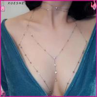 XUESHE โลหะสำหรับตกแต่ง ห่วงโซ่ร่างกายชิ้น โซ่หน้าอก + สร้อยคอ หลายชั้นหลายชั้น ห่วงโซ่ชุดชั้นในหน้าอก อุปกรณ์เสริมงานปาร์ตี้ อุปกรณ์เสริมร่างกาย เครื่องประดับร่างกาย สำหรับผู้หญิง