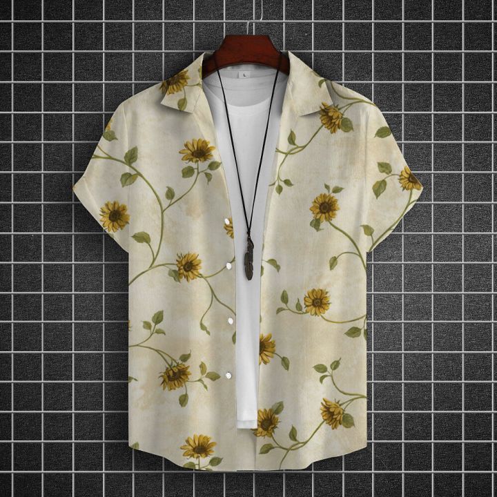 เสื้อผู้ชายฮาวายแบบ3มิติลายดอกไม้ฤดูร้อนเสื้อลำลองแขนสั้นเสื้อยืดเสื้อตัวนอกประจำวันคุณภาพสูงผู้ชาย