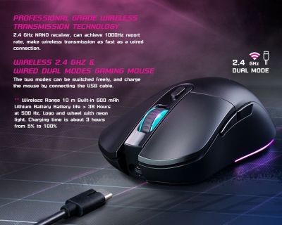 NUBWO ARCADIA X55 เมาส์เกมมิ่ง WIRELESS&amp;WIRED MACRO มีไฟ RGB ปรับ DPI ได้ เหมาะสำหรับเล่นเกม ของแท้