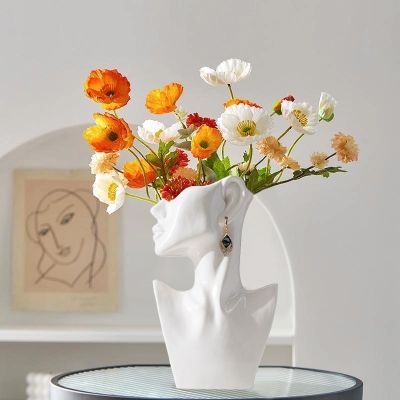 Nordic Modern Art Side Face Vase Women Body Half Face Ceramic Vase Creative Ceramic Art Crafts For Home Living Room Office Decor