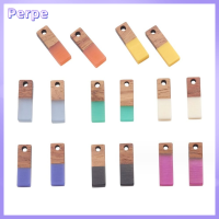 PERPE 16pcs สีผสมกัน เครื่องรางทำจากไม้ สีสันสดใส ทำจากไม้ เครื่องรางเรซิน จี้วินเทจ หลังแบนราบ เครื่องรางสี่เหลี่ยมผืนผ้า ทำเครื่องประดับ DIY