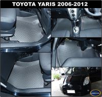 พรมปูพื้นรถยนต์YARIS 2006-2012 พรมลายกระดุม สีเทาด้ายแดง