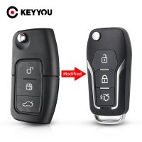 KEYYOU ปุ่ม3ดัดแปลงรีโมทพลิกพับได้รถยนต์ซองใส่กุญแจโฟกัสปลอกสำหรับ Ford 2 3 Mondeo Fiesta C Max S Galaxy Mondeo