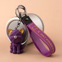 3D Cartoon Geometric Resin Cat Keychain Black Blue Purple Yellow Backpack Car Phones Animal Pendant Key ChainsTH