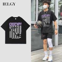 IELGY เสื้อยืดแขนสั้นผู้ชาย Street Retro พิมพ์ลายผู้ชาย