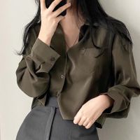 COD tjjs079 Autumn Korean womens fashion long sleeve blouse back collar short