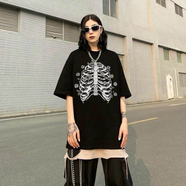 เสื้อยืดผู้หญิง-skeleton-พิมพ์-grunge-aesthetic-goth-t-เสื้อ-dark-edgy-แฟชั่น-streetwear-กราฟิกเสื้อ-gothic-unisex-tops