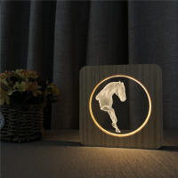 Art Horse Style 3D LED Arylic Wooden Night Lamp Table Light Switch Control Carving Lamp for Childrens Room Decoration Gift