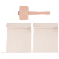 Pack of 2 Lewis Bags and 1 Piece Ice Mallet Set-Reusable Canvas Crushed Ice Bags with Wooden Mallet for Home Party Bar